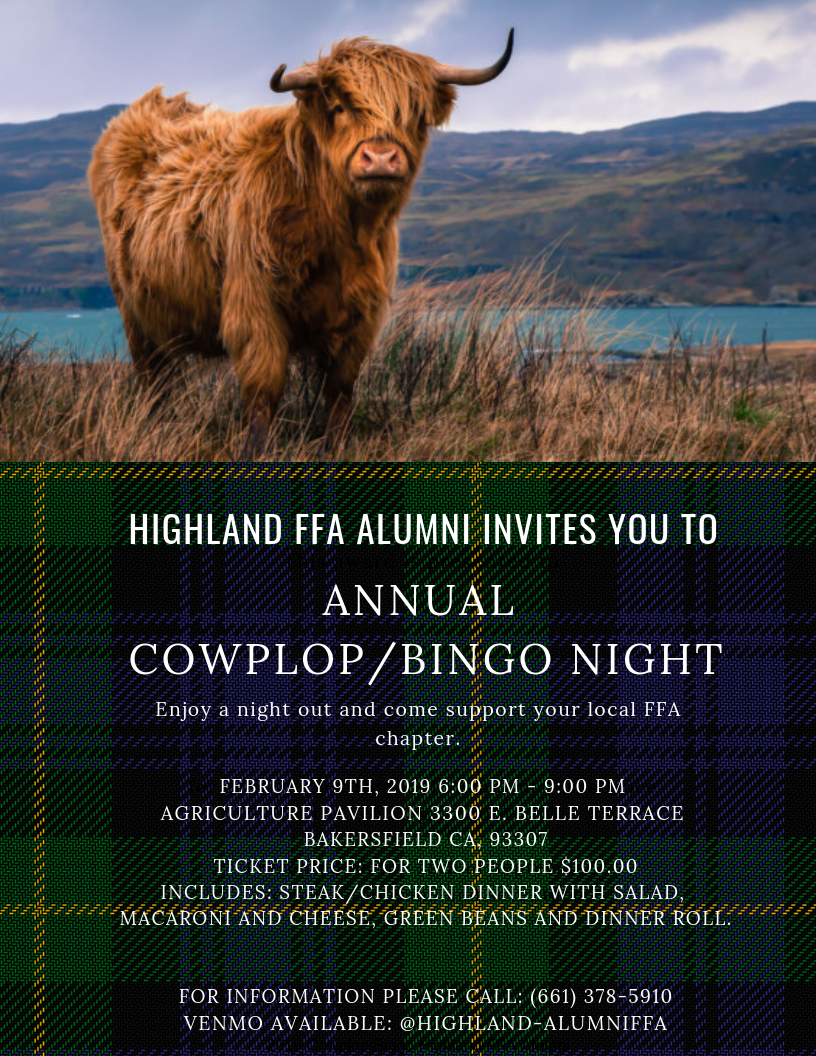 The Highland FFA Alumni Cow Plop/Bingo Flyer